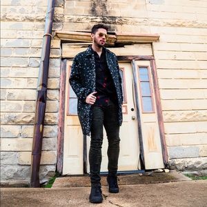 Brushed Black & Grey Marbled Wool Blend Coat